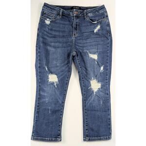 Judy Blue Jeans Capri Fit 11/30 Blue Distressed Stretch Denim